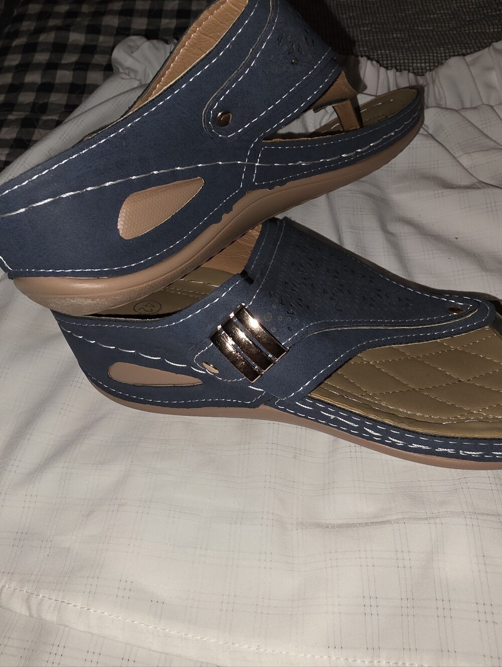 Women's Navy Blue Orthopedic Wedge Sandals  - Size 42 US 10